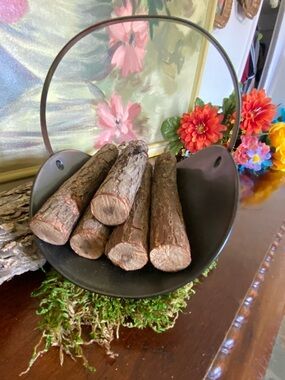 Tin bucket with logs!